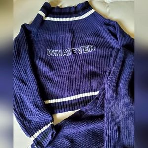 Two piece Large sweater set. Navy blue, black and beige